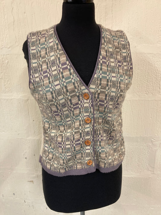 1980s Sleeveless Dorothy Perkins Knitted Pastel Coloured Waistcoat Size 12