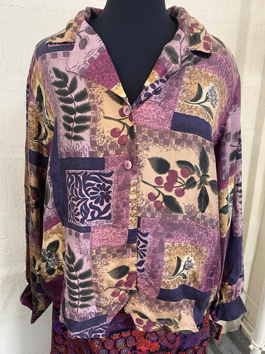 Vintage 100% Silk Fruit Print Blouse Size 18