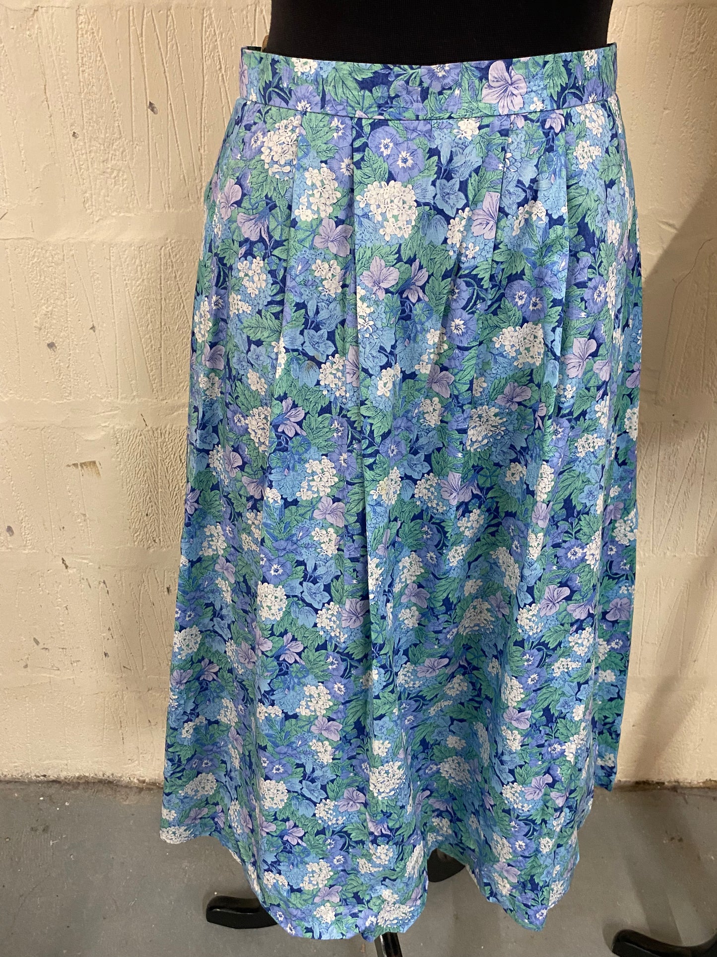 Vintage 'Liberty Style' Made In England Blue Floral Skirt Size 10