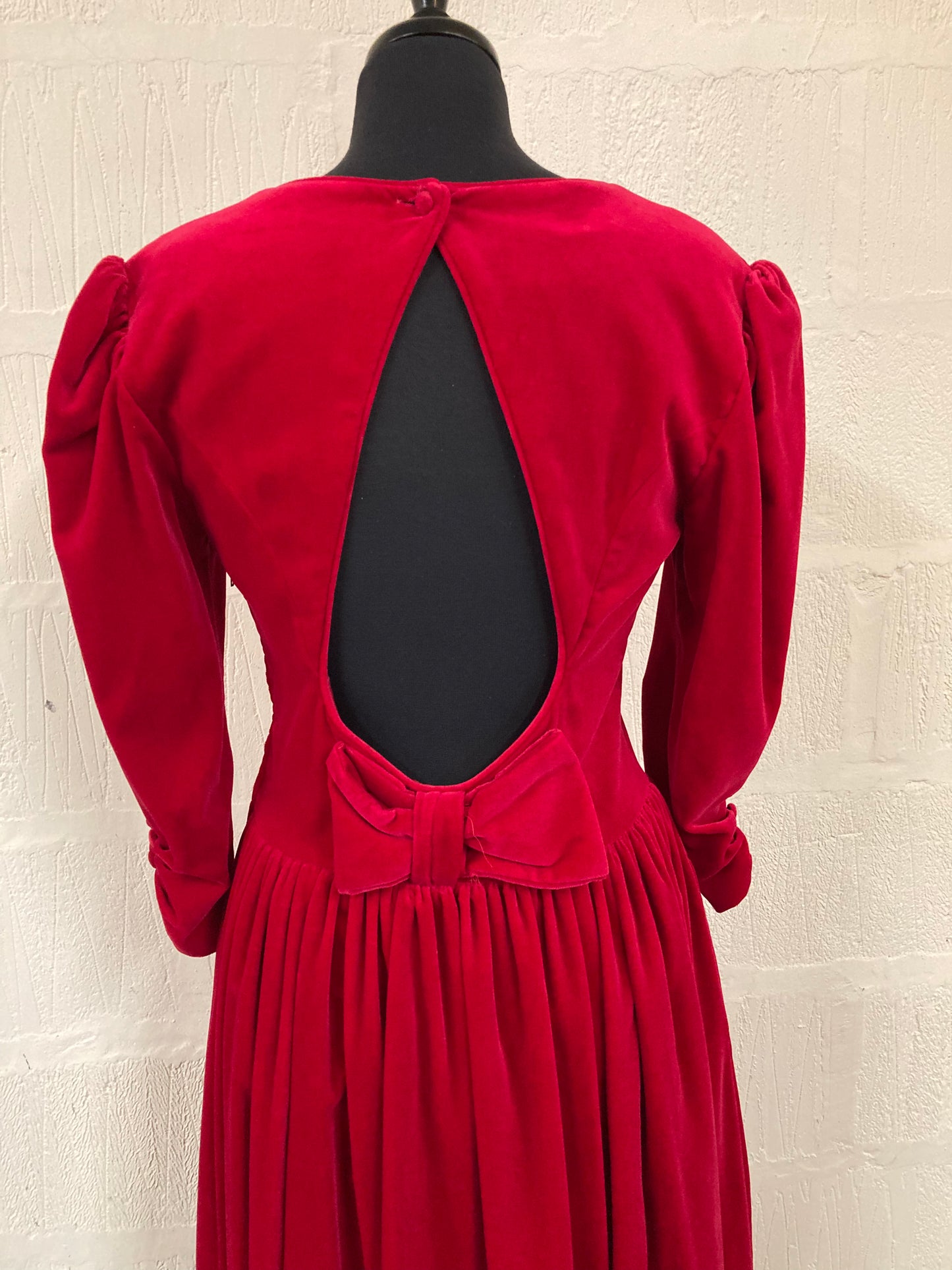 Vintage 1980s Red Velvet Laura Ashley Dress Size 14