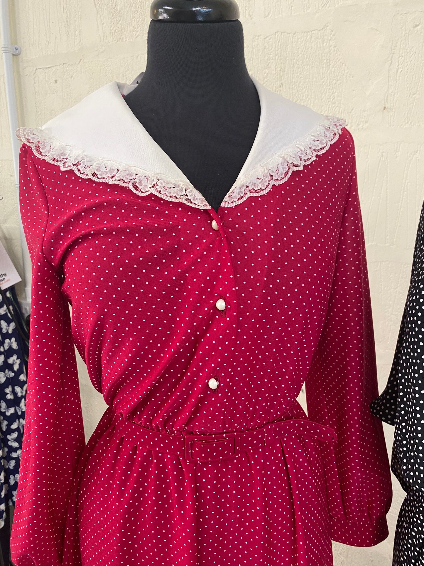 Vintage Red Polka Dot 1980s Midi Dress Size 10