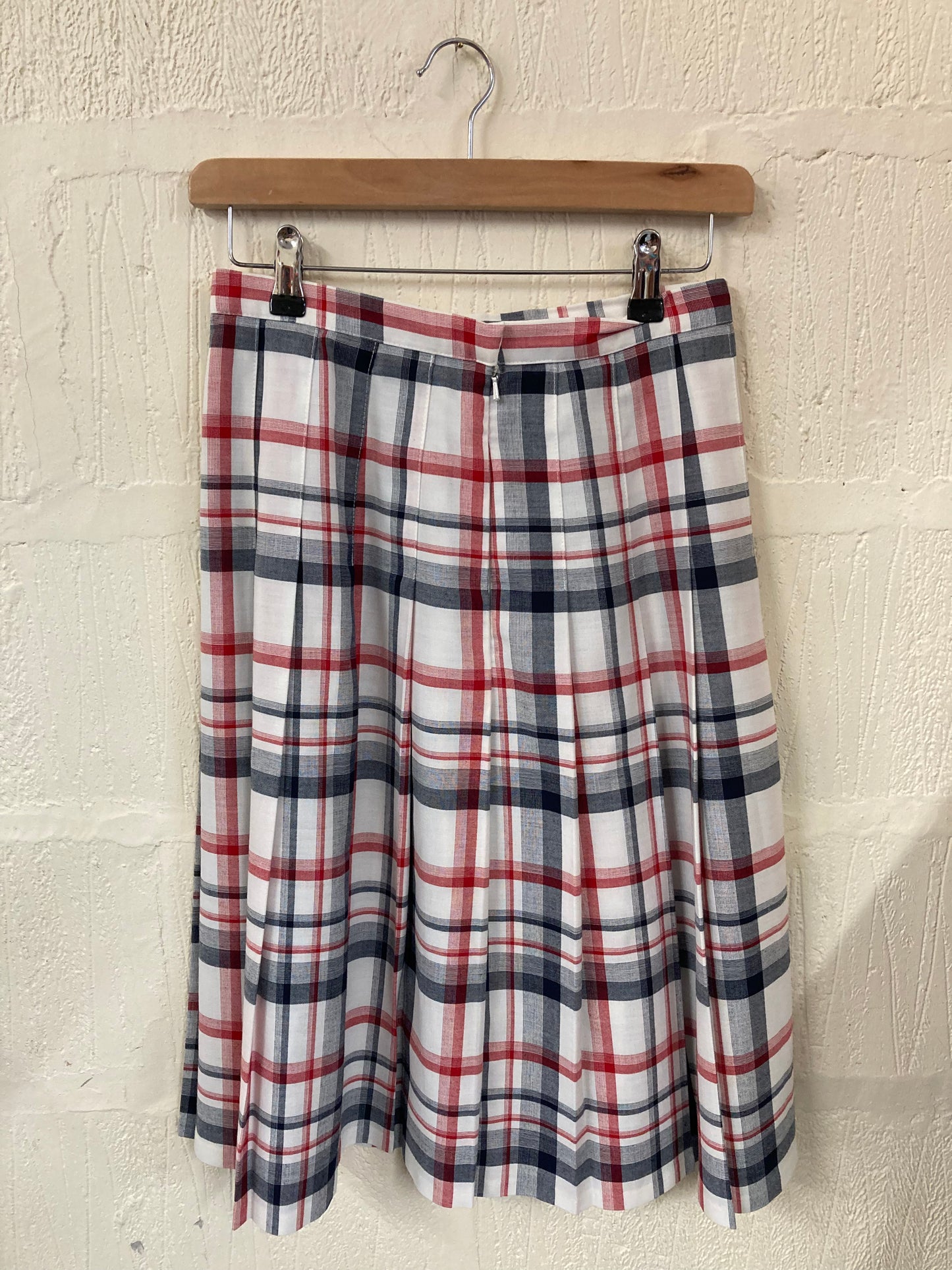 Vintage St Michael Red White and Blue Pleated Plaid Skirt Size 8