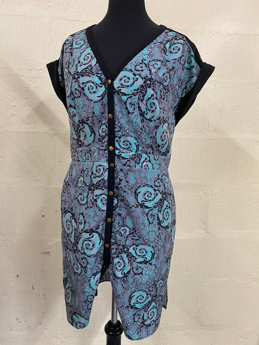 Biba Floral and Snake Print Blue Knee Length Dress Size `10