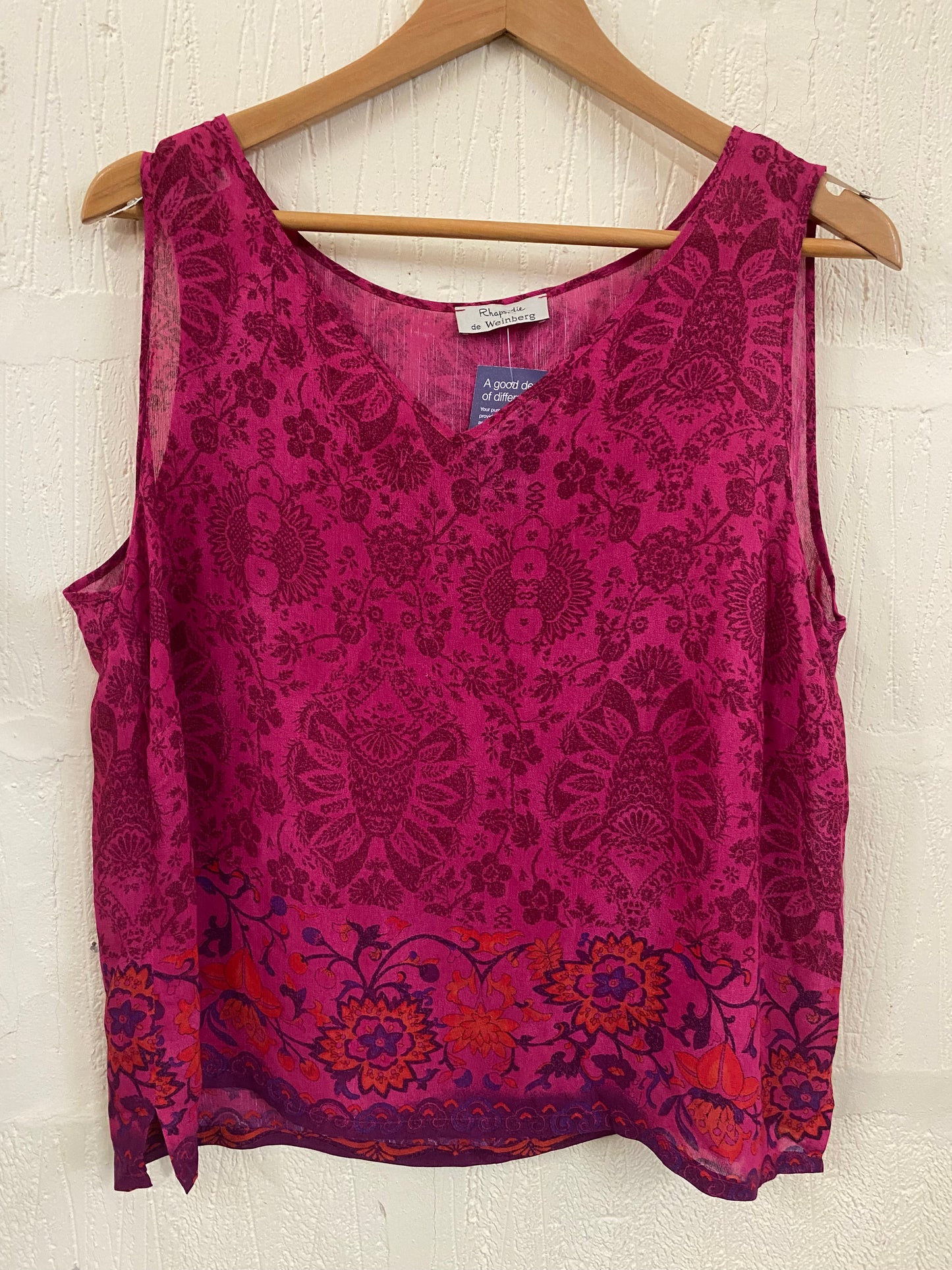 Pink Patterned Floral Printed Vest Top Size L