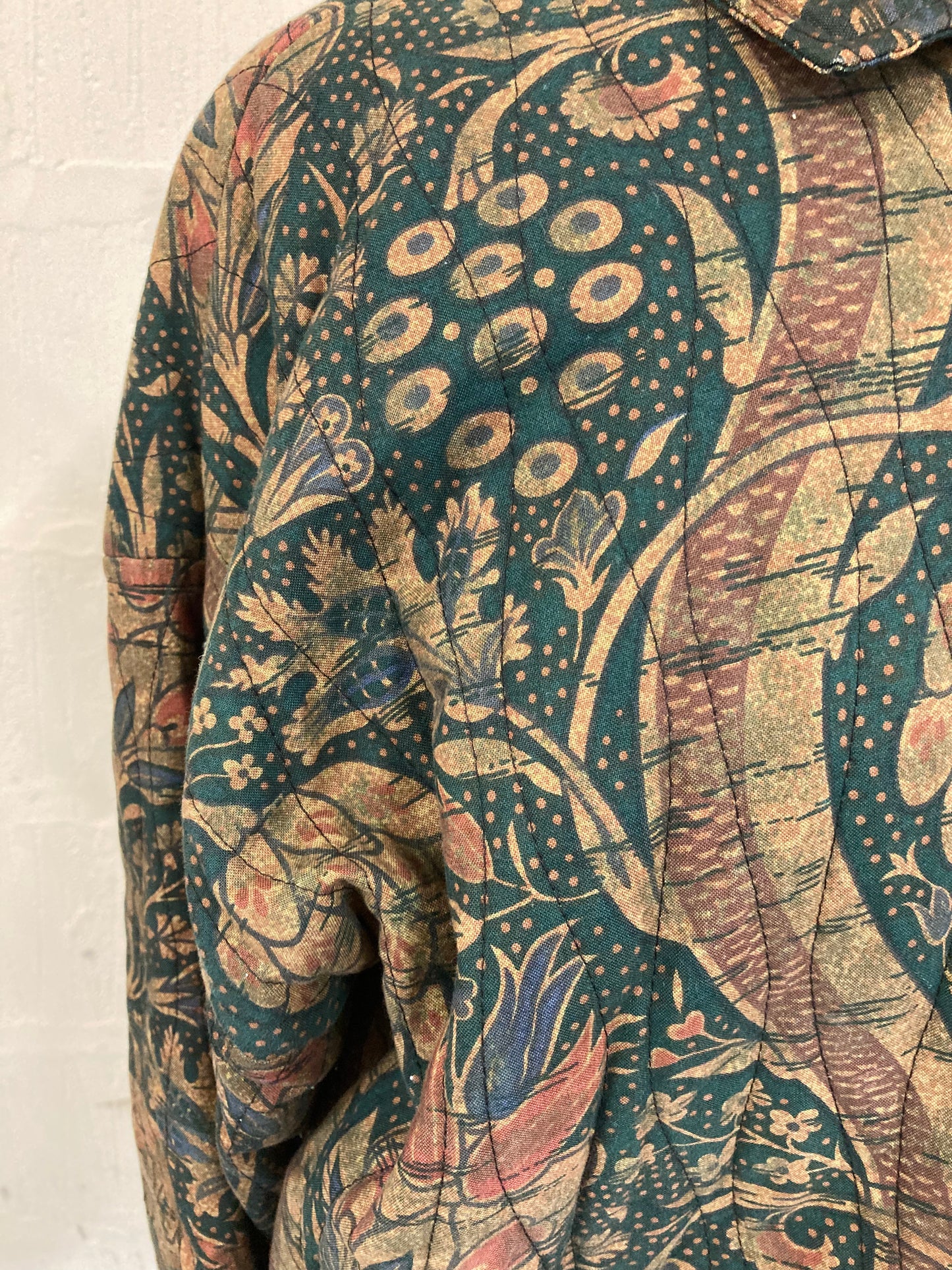 00s Liberty Padded Green and Brown Floral Pattern Jacket Size 14/16