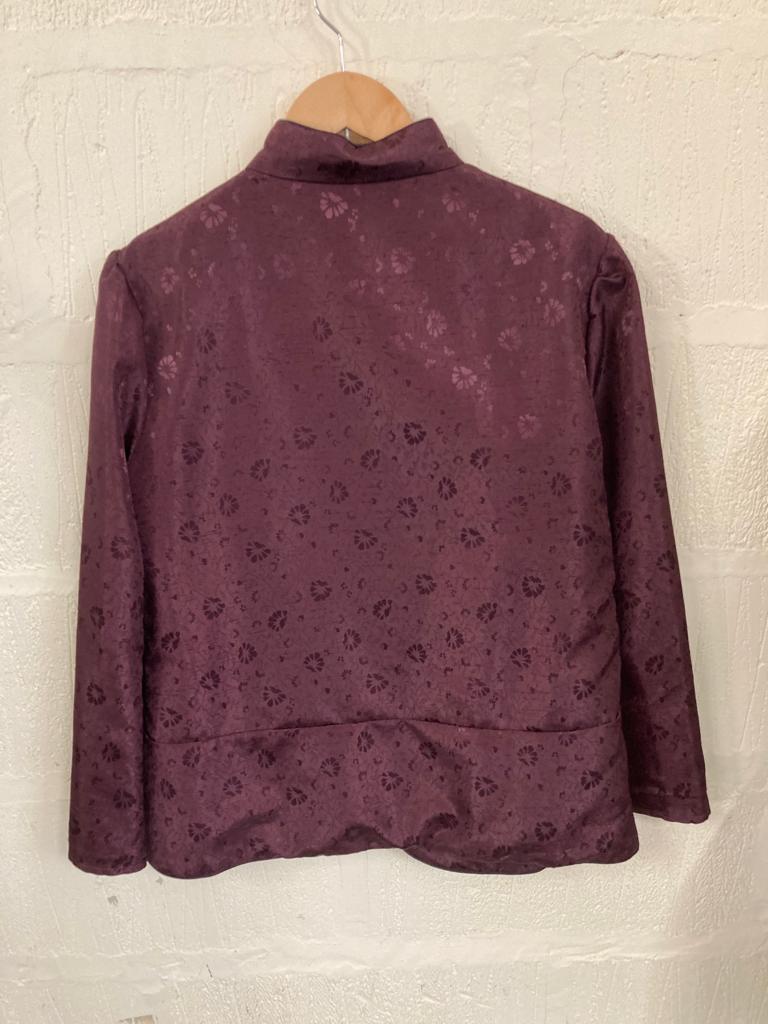 Vintage Burgundy Brocade Fabric Chinese Style Jacket Size 12-14