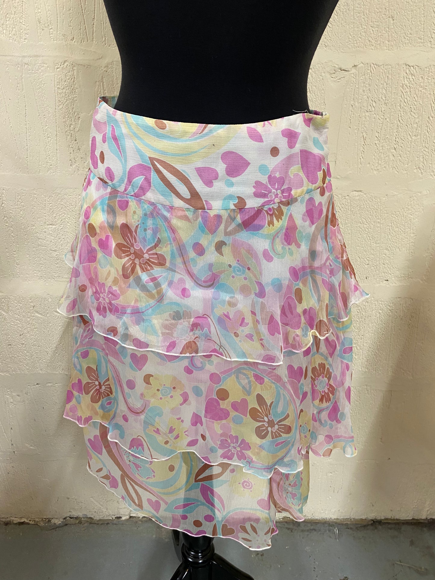 Sticky Fingers Pink and White Floral Silk Tiered Skirt Size 10