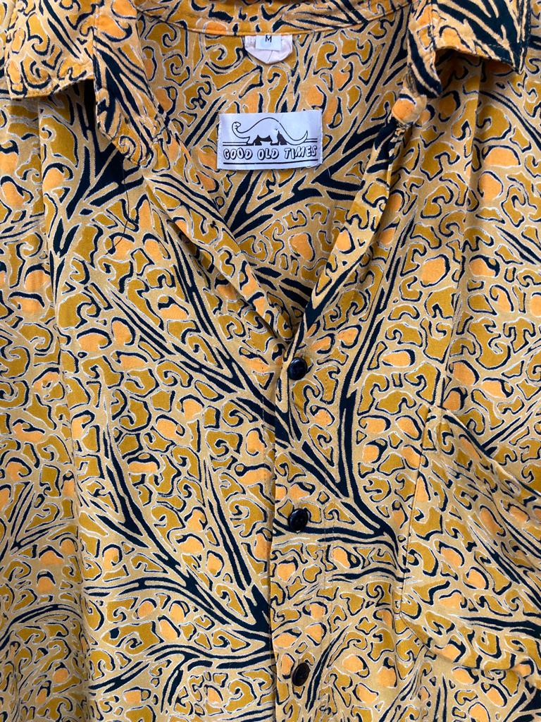 Yellow with Black Patterned 80s Shirt Size M