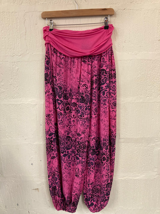 00s Bright Pink with Dappled Floral Pattern Harem Pants Size 8