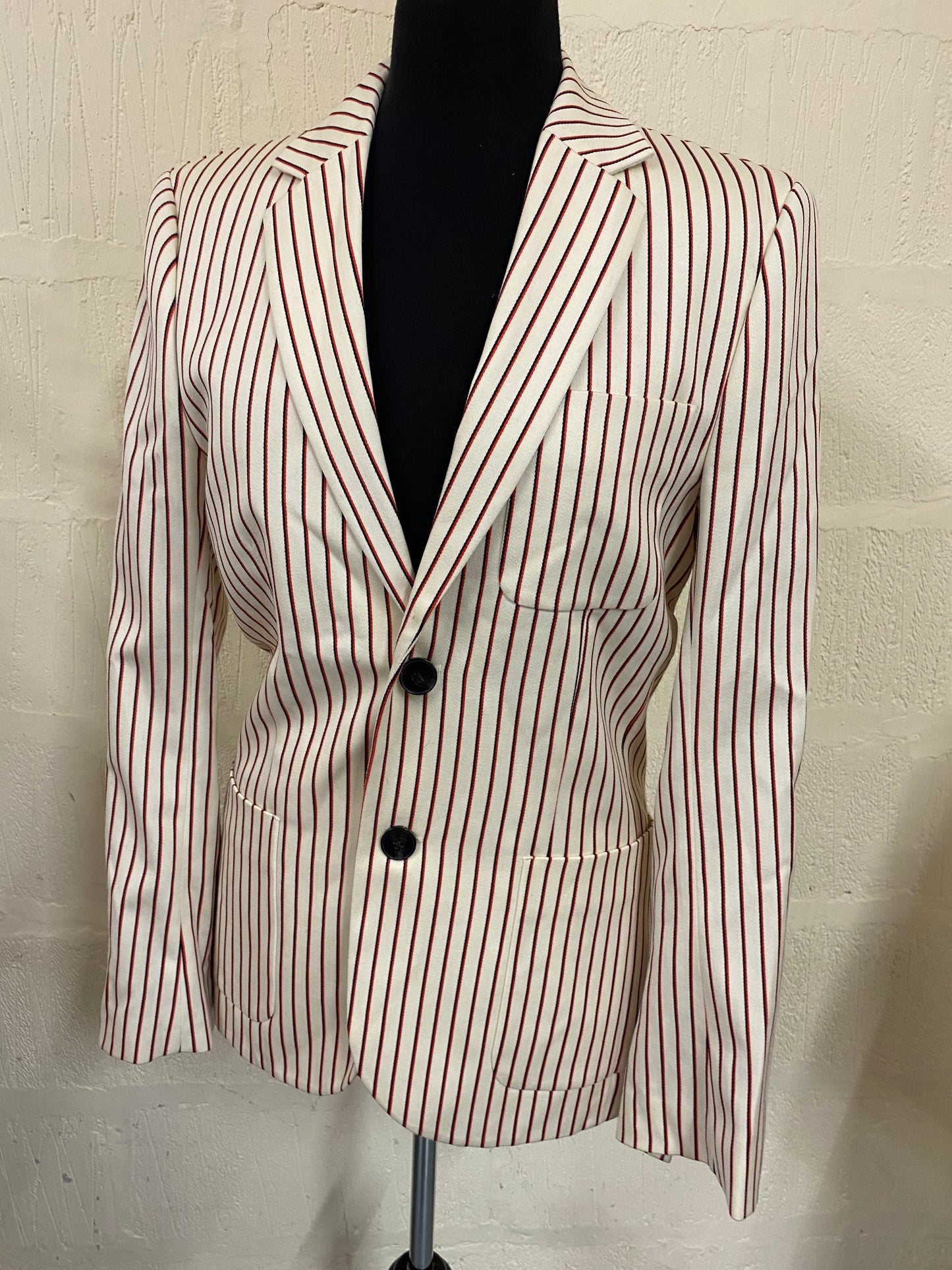 Jack Wills Cream with Navy and Red Pinstrip Mens Boating Blazer Size 10-12