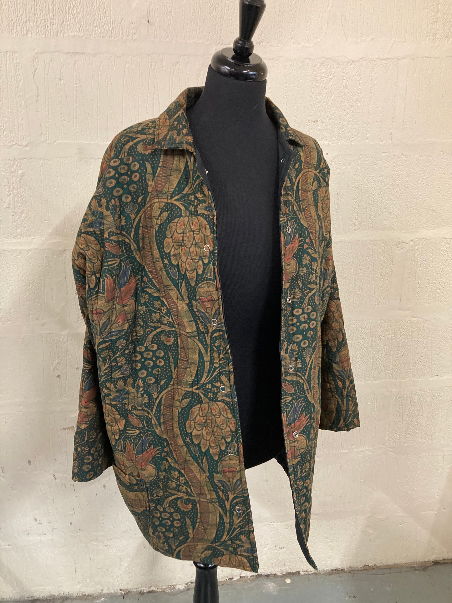 00s Liberty Padded Green and Brown Floral Pattern Jacket Size 14/16