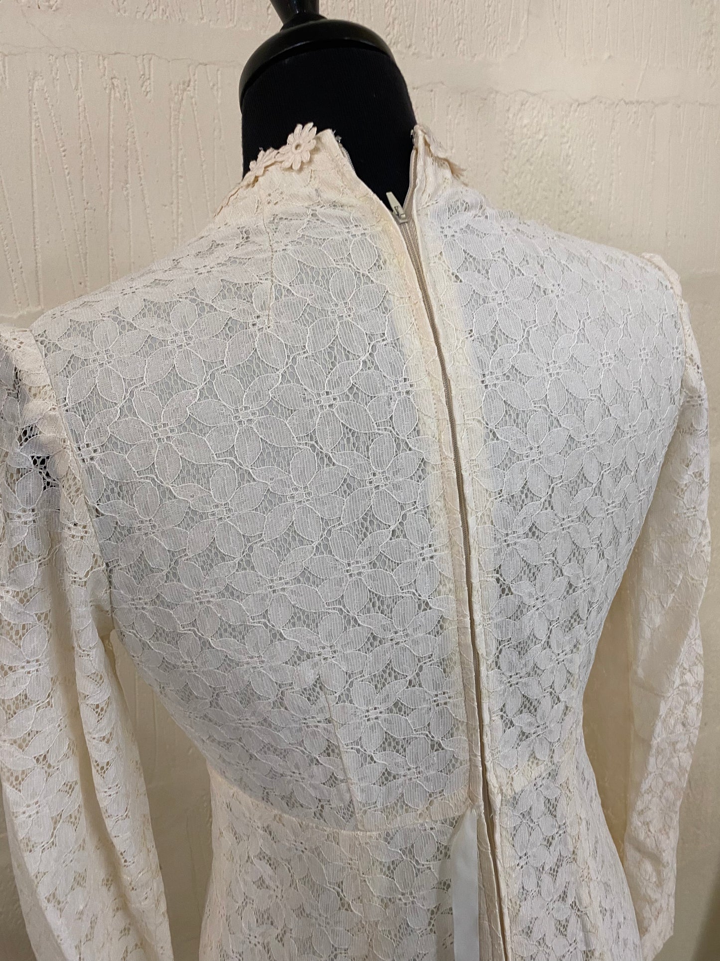 Hand Made 1960s Vintage Cream Lace Wedding Maxi Dress Size 8