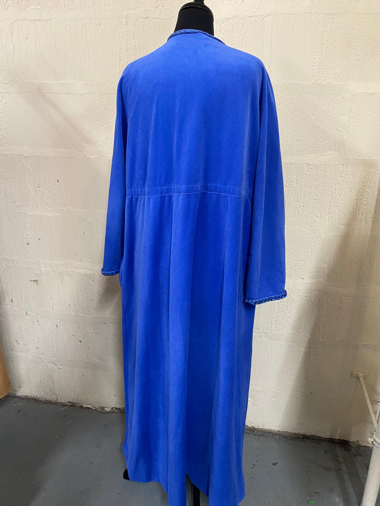 Vintage Blue Velour Housecoat l Robe  Size L