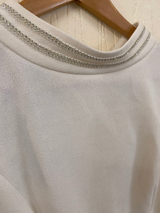 Vintage Sleeveless Cream Top with Diamante Collar Size 12