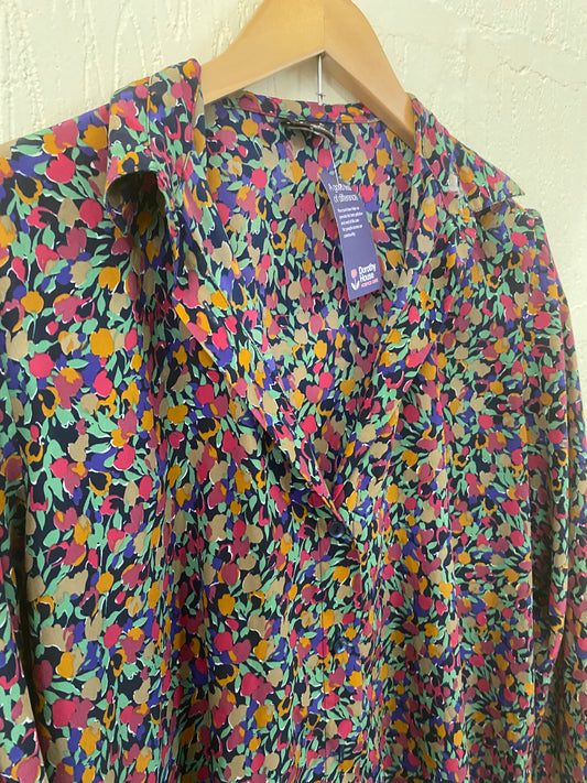 1980s  Black with Multi Colour Floral Shirt  Size 14-16