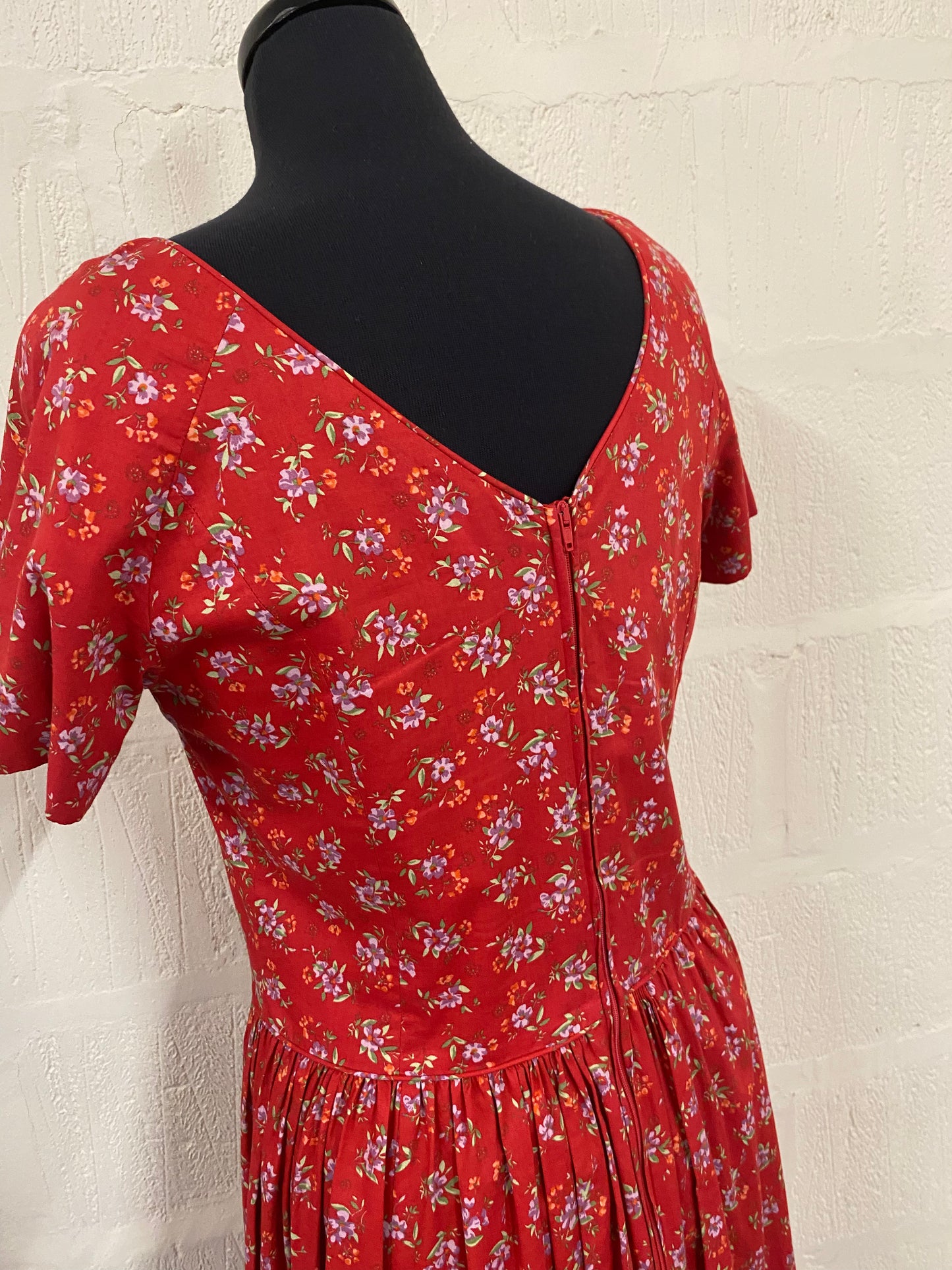 Vintage Red Floral Laura Ashley Dress Size 12