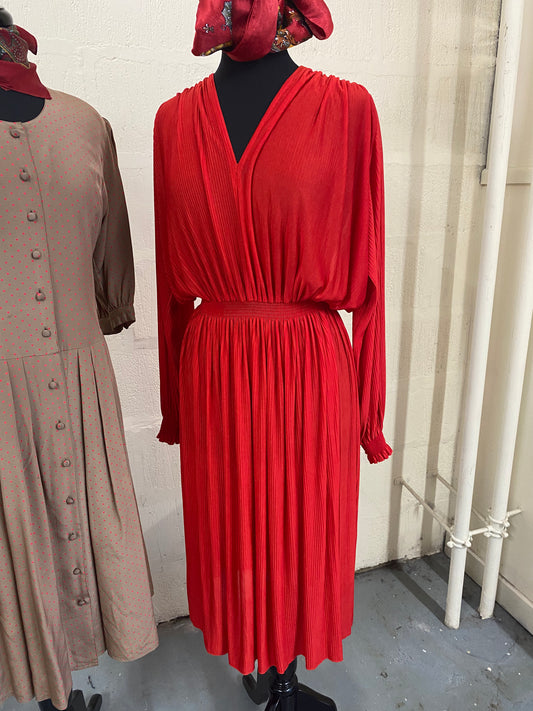 Vintage Red 1980s Midi Dress Size 12