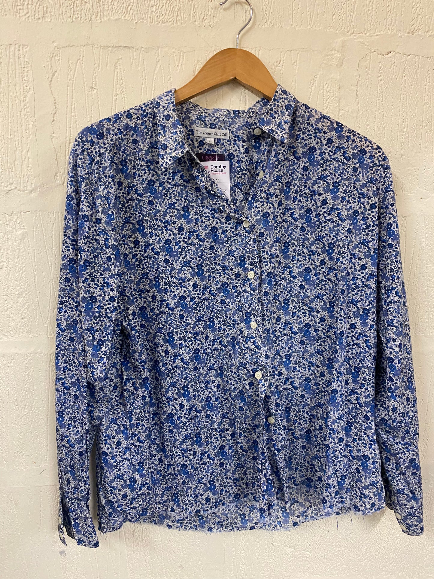Vintage White with Blue Floral Liberty Print Shirt Size 18