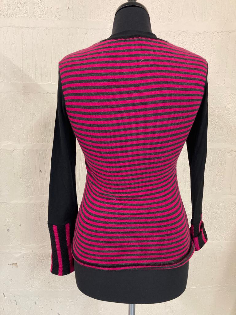 Y2K Black and Pink with Embellishments knit round neck top Size 12