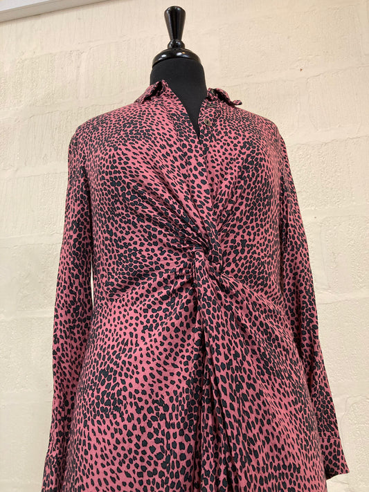 Pink and Grey Animal Print Midi Dress Size 10