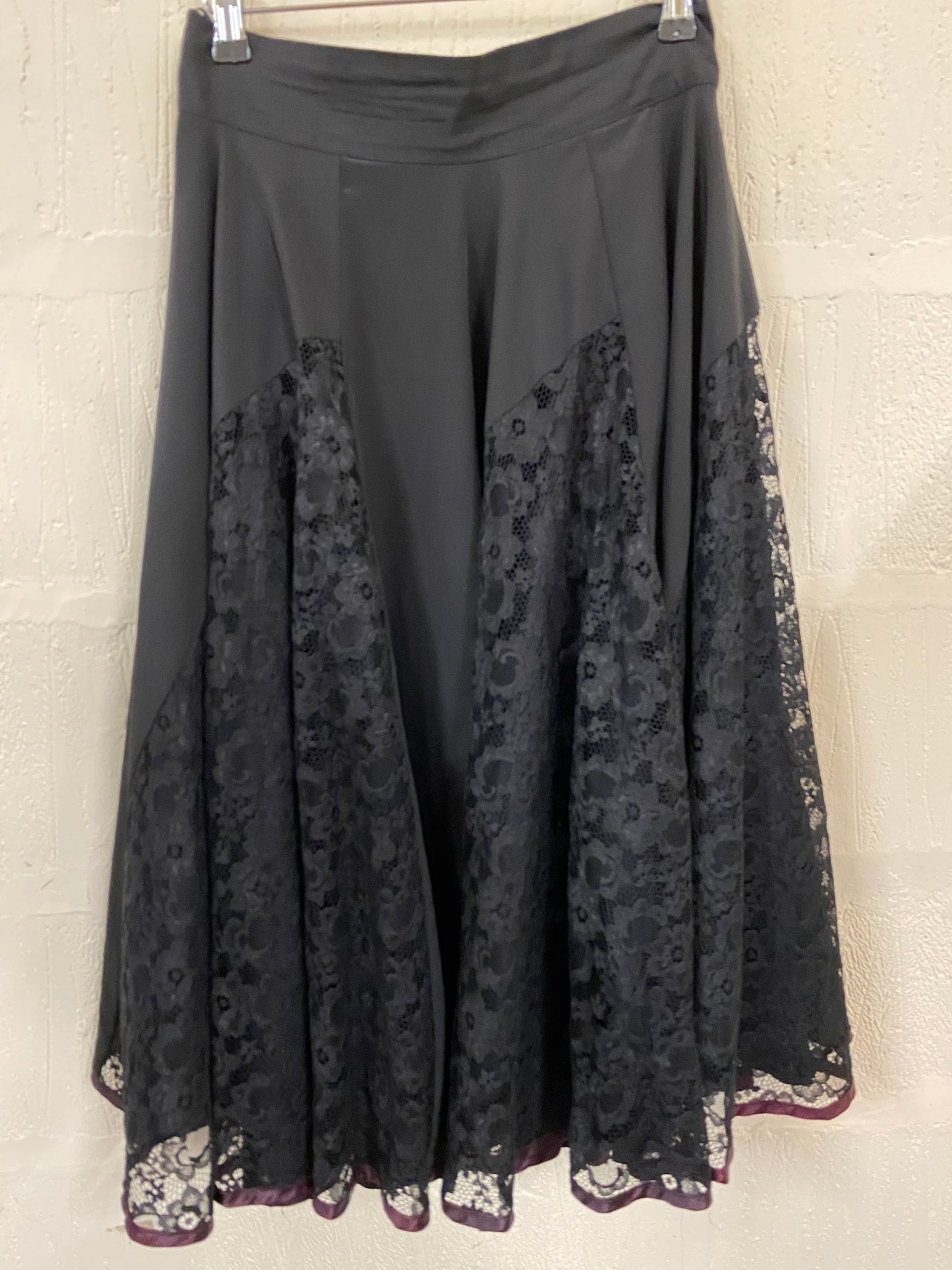 Vintage Swingy Black Lace Panelled Skirt Size 12