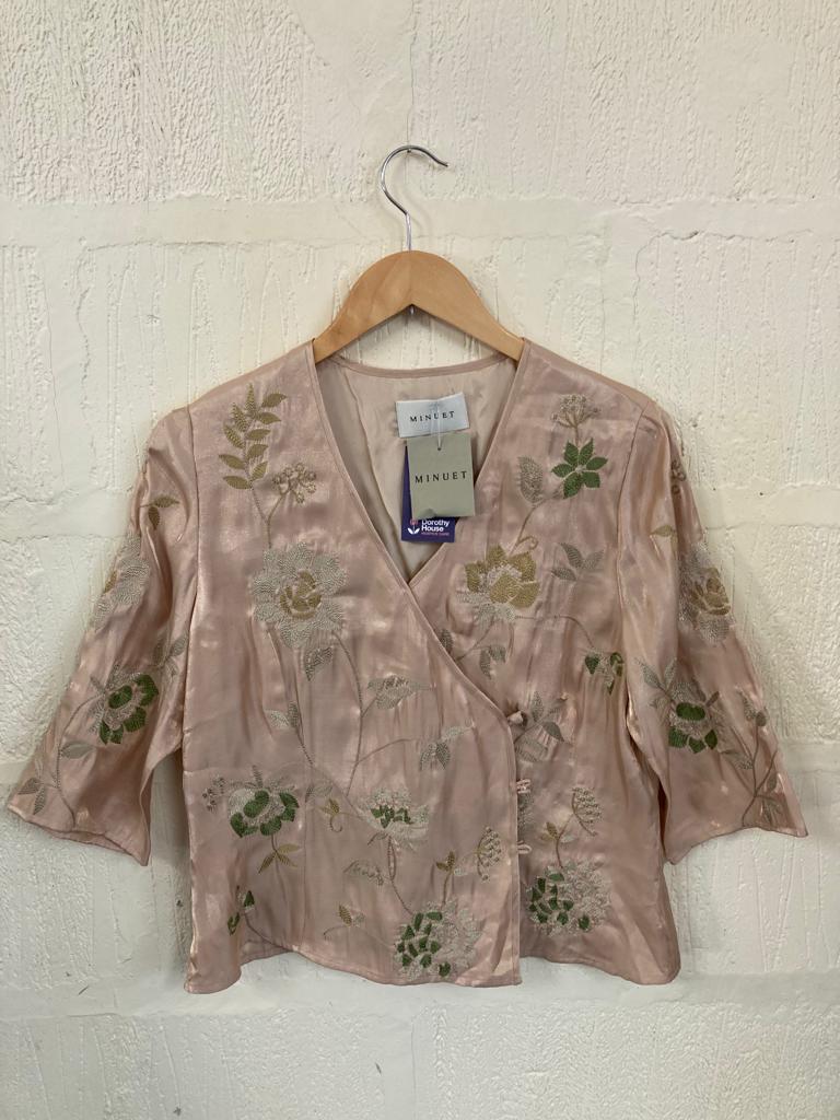 Vintage Silky Feel Embroidered Taupe Blouse Size 14