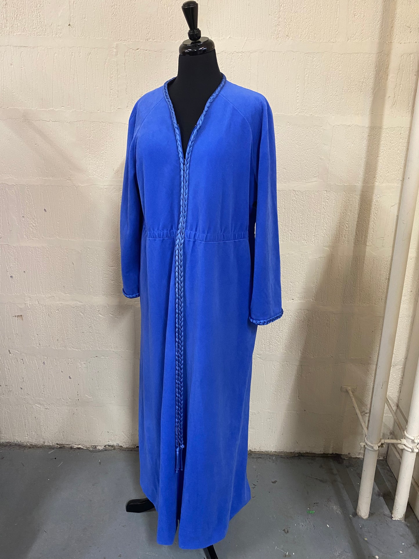 Vintage Blue Velour Housecoat l Robe  Size L