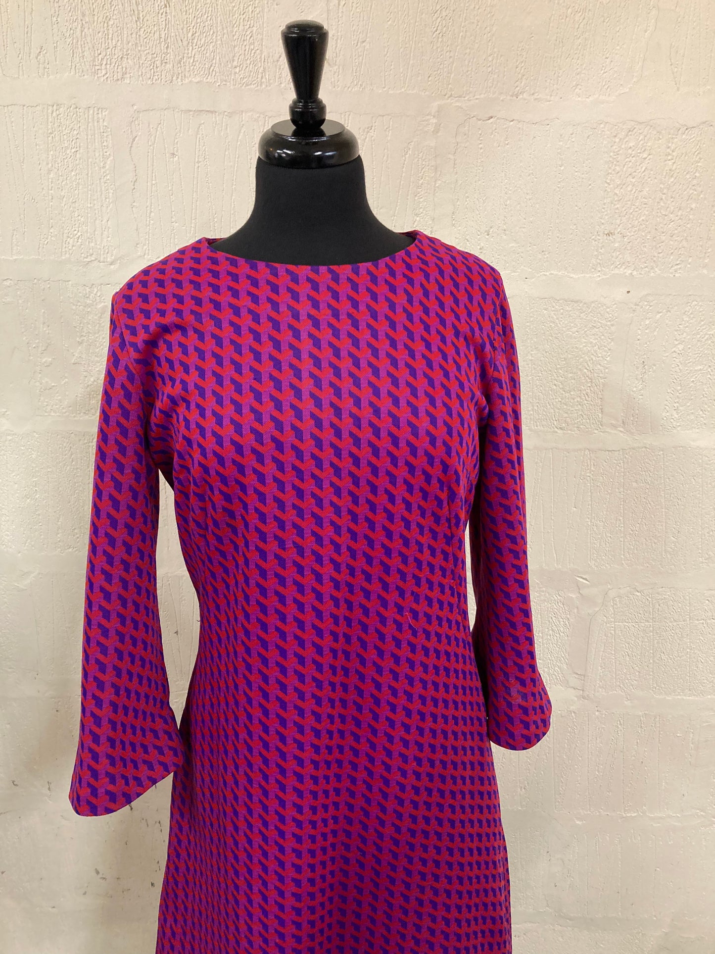 1960s Hand Made Purple and Red Wide Sleeved Dress Size 16