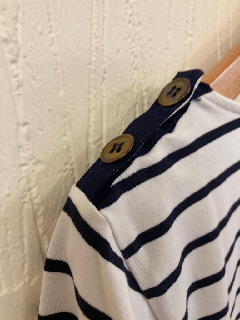 Preloved Jaeger Stripey Cream and Navy Long Sleeve Top Size L