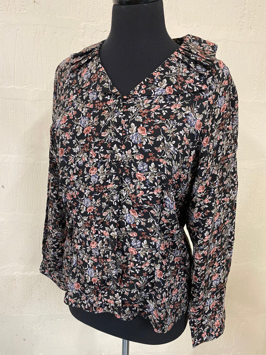 Vintage Laura Ashley Black Floral Blouse Size 12