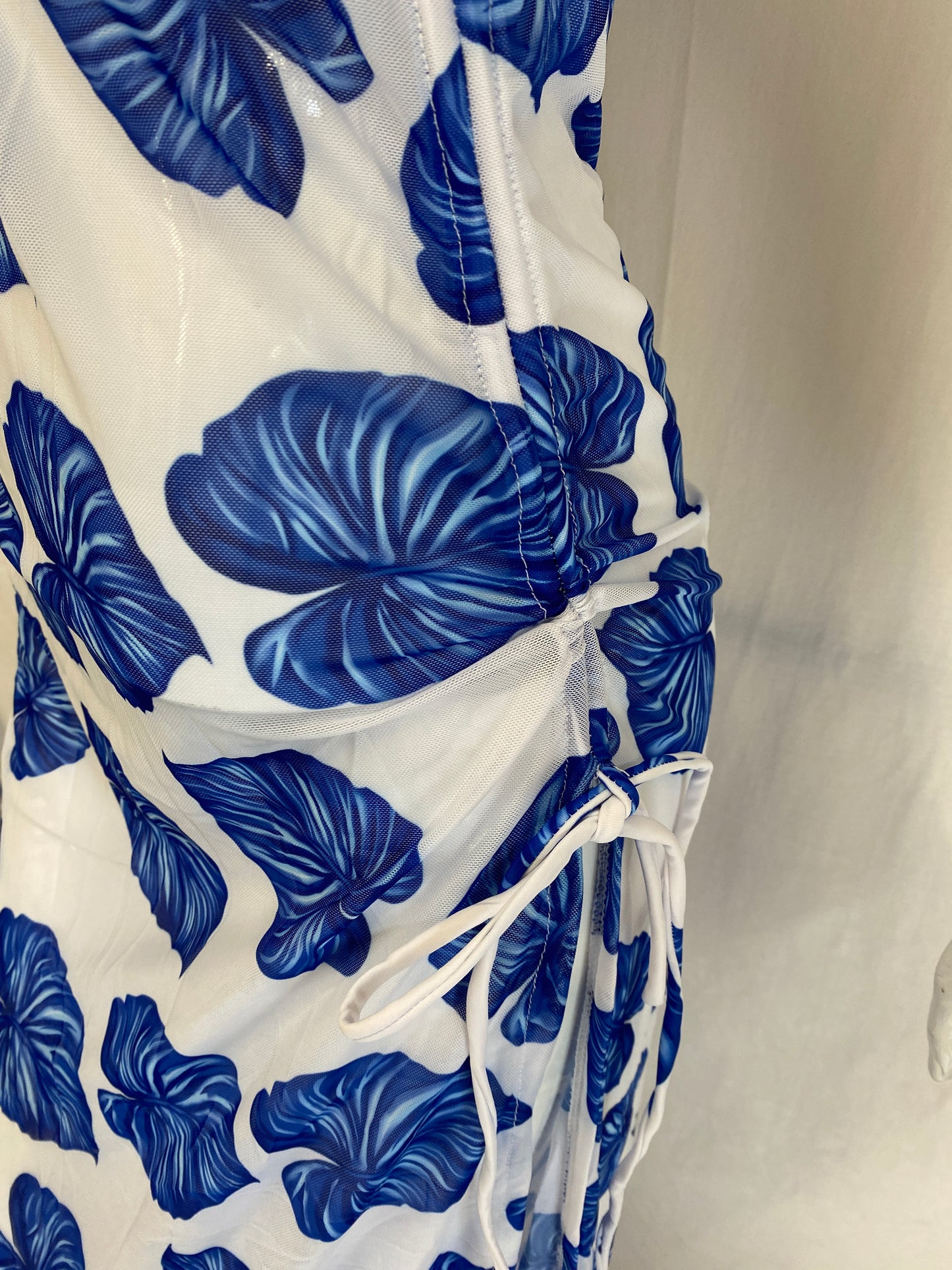 Sheer Blue & White Leafy Beach Cover Up Maxi Dress Size 8