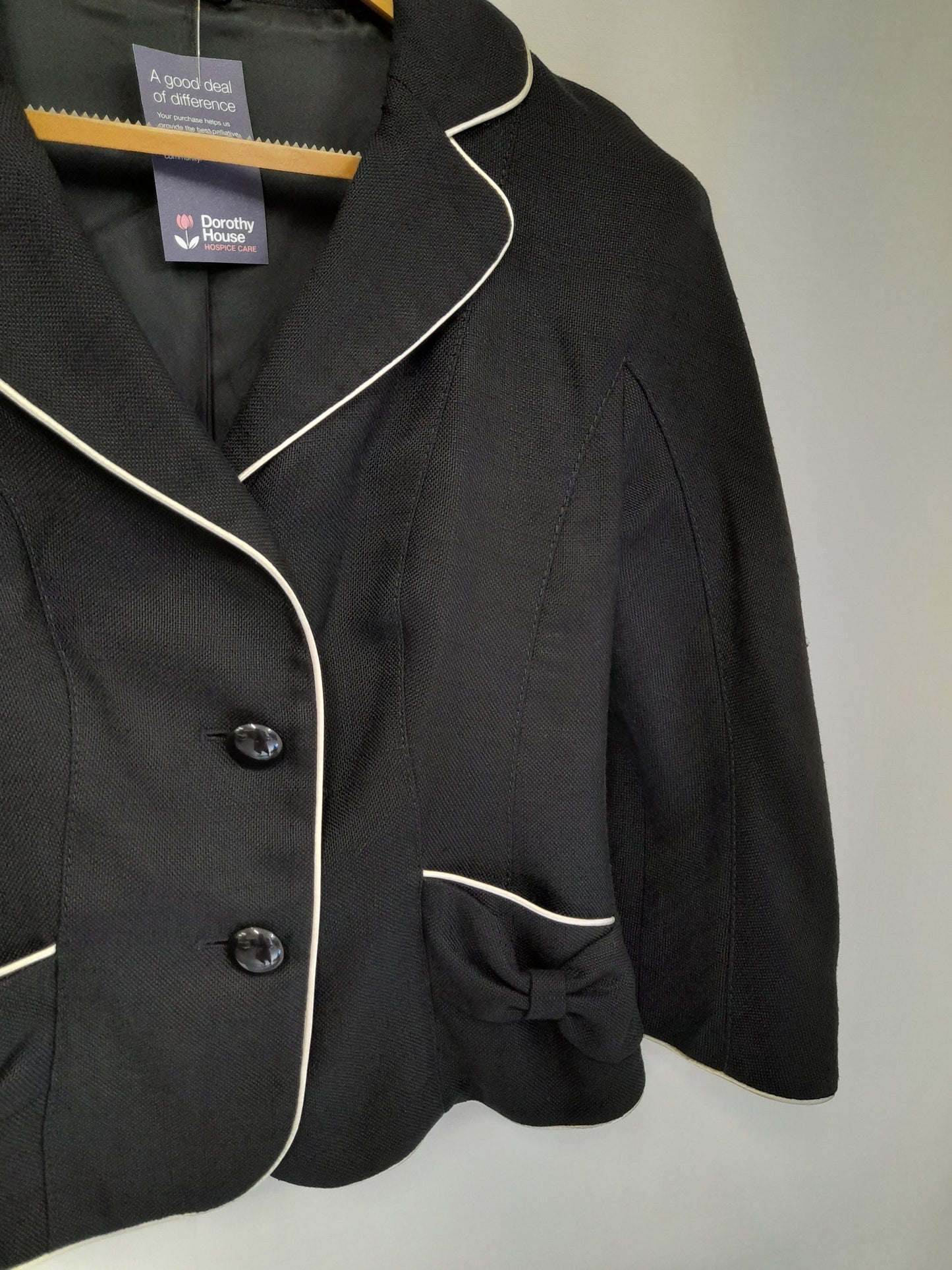 Retro Black Jacket With Cream Detailing & Bows Size 8
