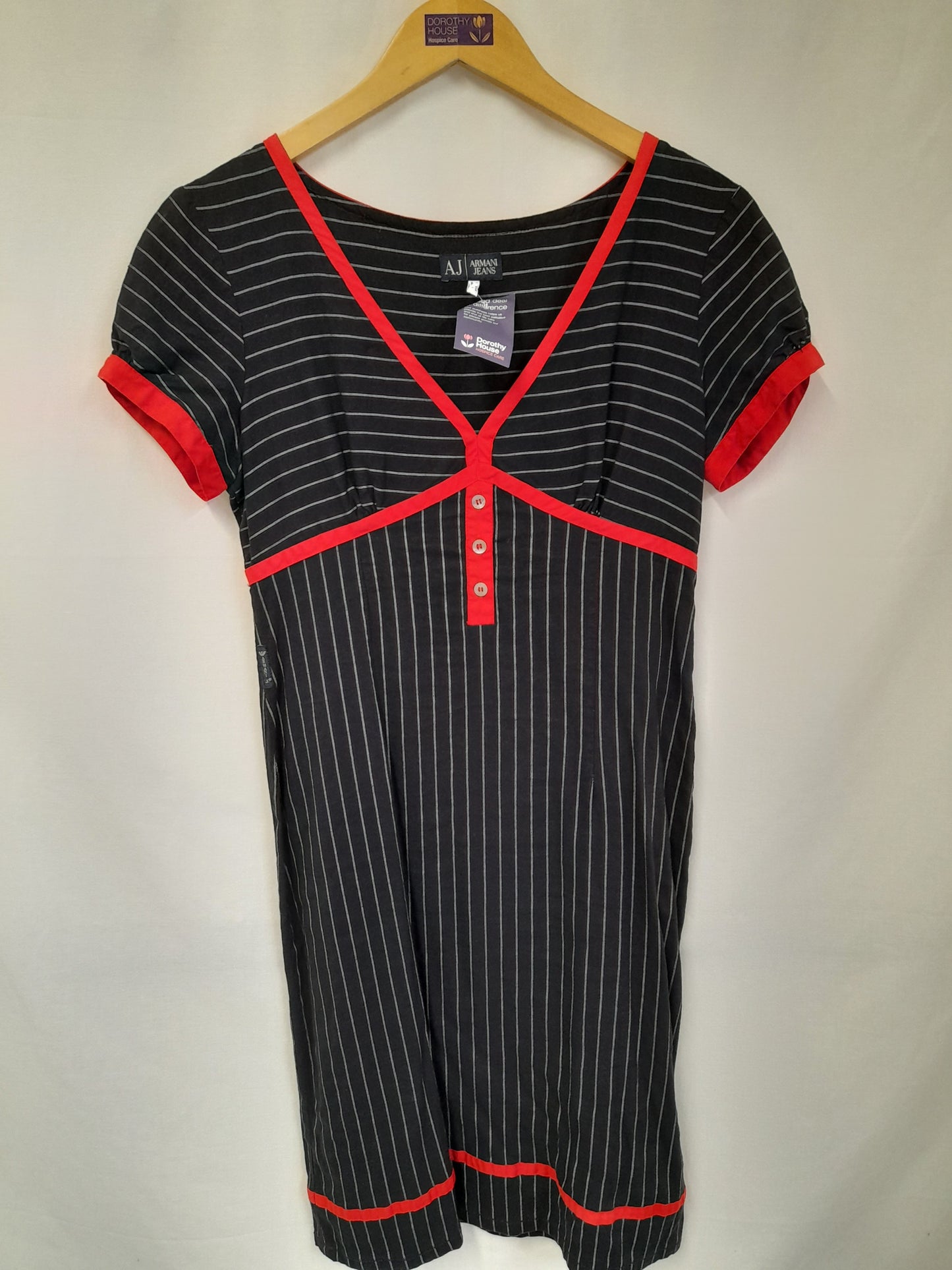 Designer Linen Blend Navy Striped Dress Size 12