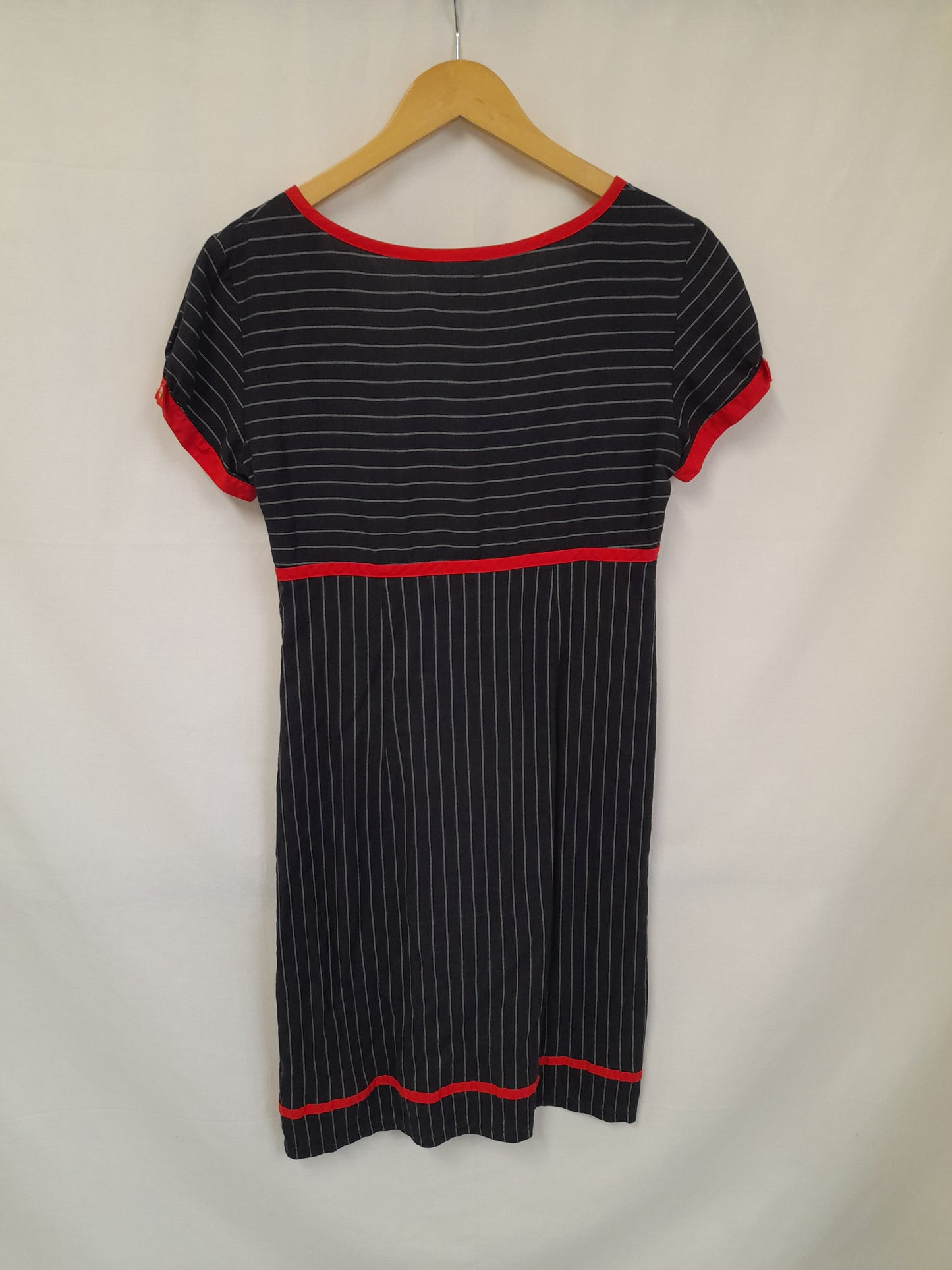 Designer Linen Blend Navy Striped Dress Size 12