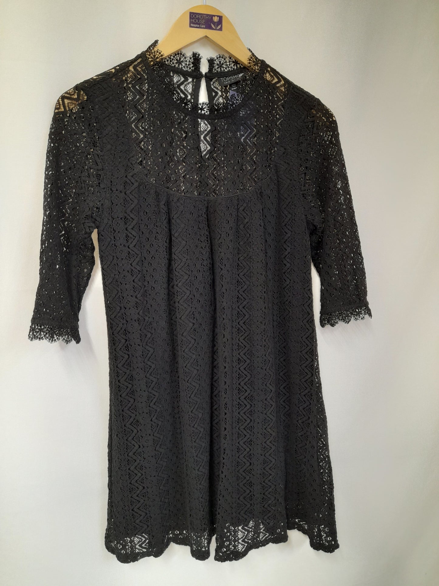 1960s Style Black Lace Overlay Mini Dress Size 8