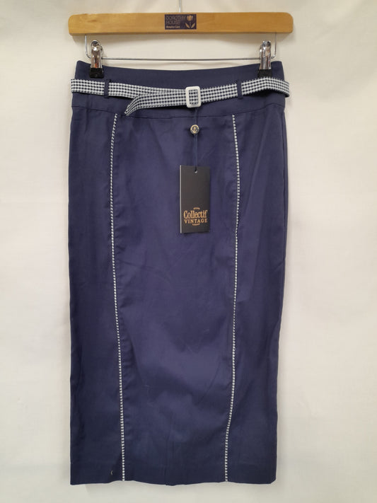 BNWT Retro Navy Gingham Pencil Skirt Size 8