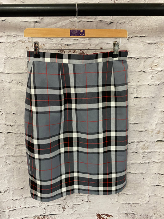 Grey & Red Tartan Knee Length Skirt Size 10