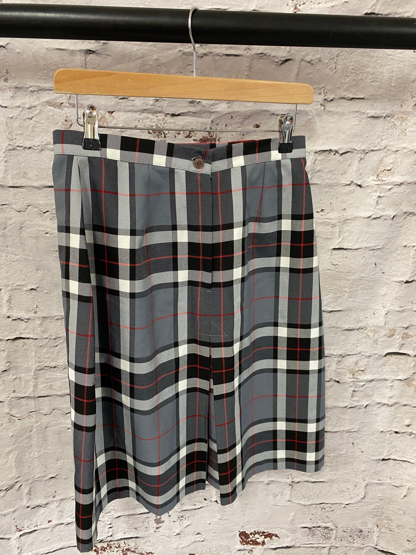 Grey & Red Tartan Knee Length Skirt Size 10
