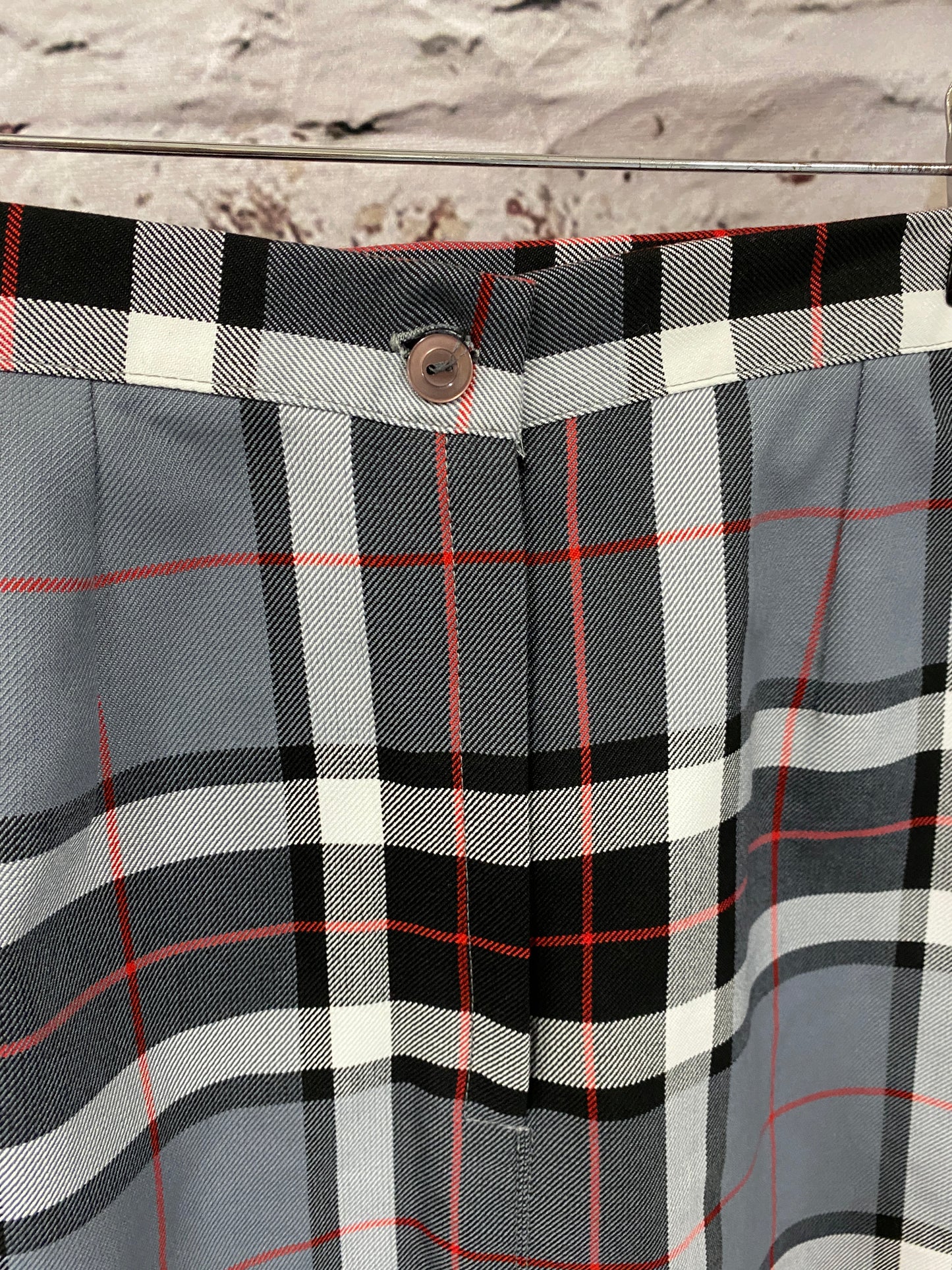 Grey & Red Tartan Knee Length Skirt Size 10