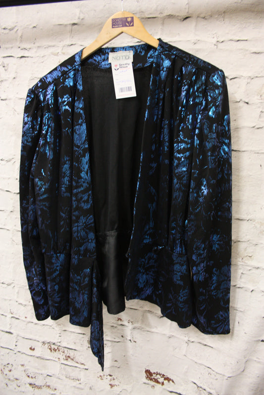 Preloved Black and Blue Tie Waist Jacket Size 12
