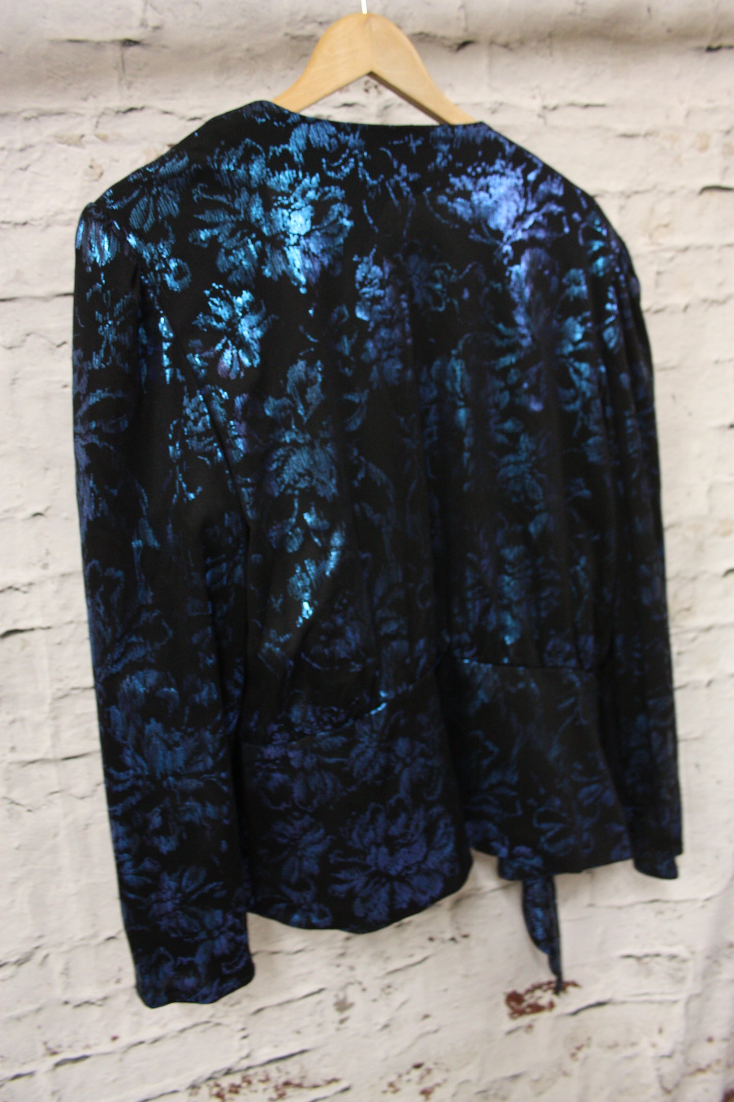 Preloved Black and Blue Tie Waist Jacket Size 12