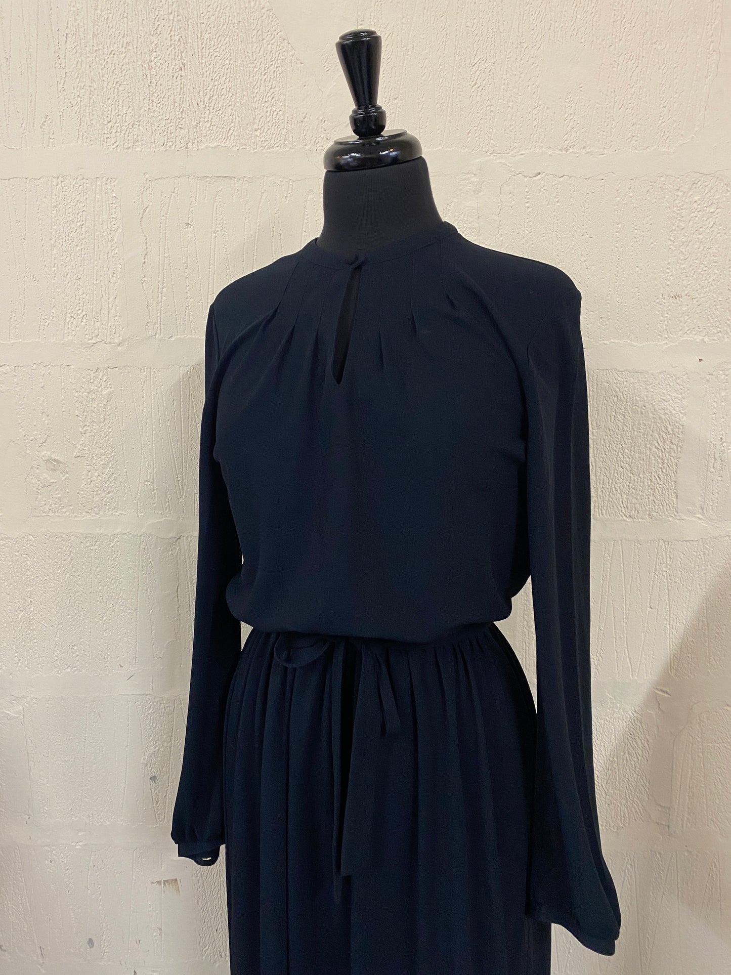 Vintage Black Long Sleeved Midi Dress Size 10-12