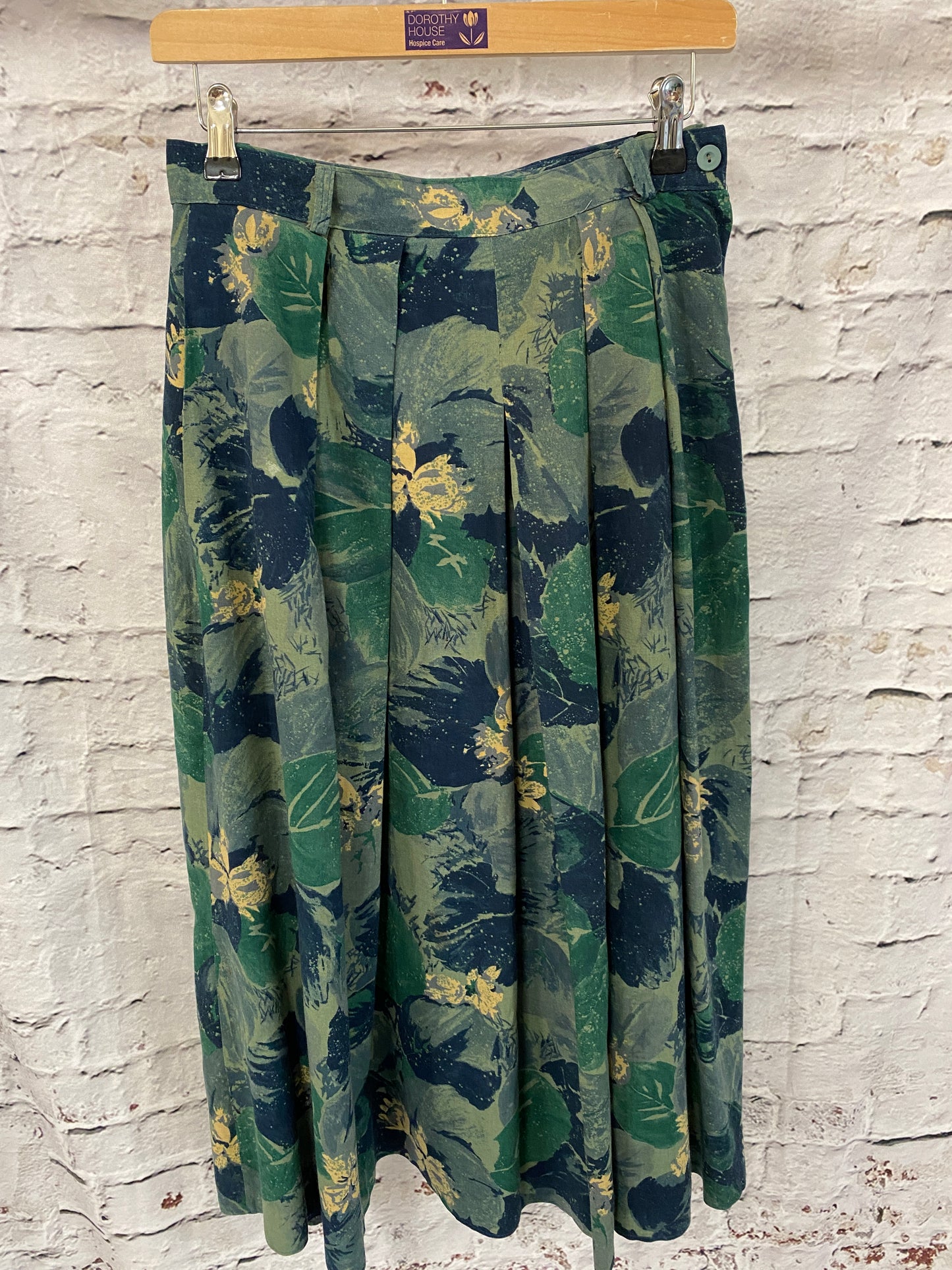 Vintage Green Tones Pleated Midi Skirt Size 10