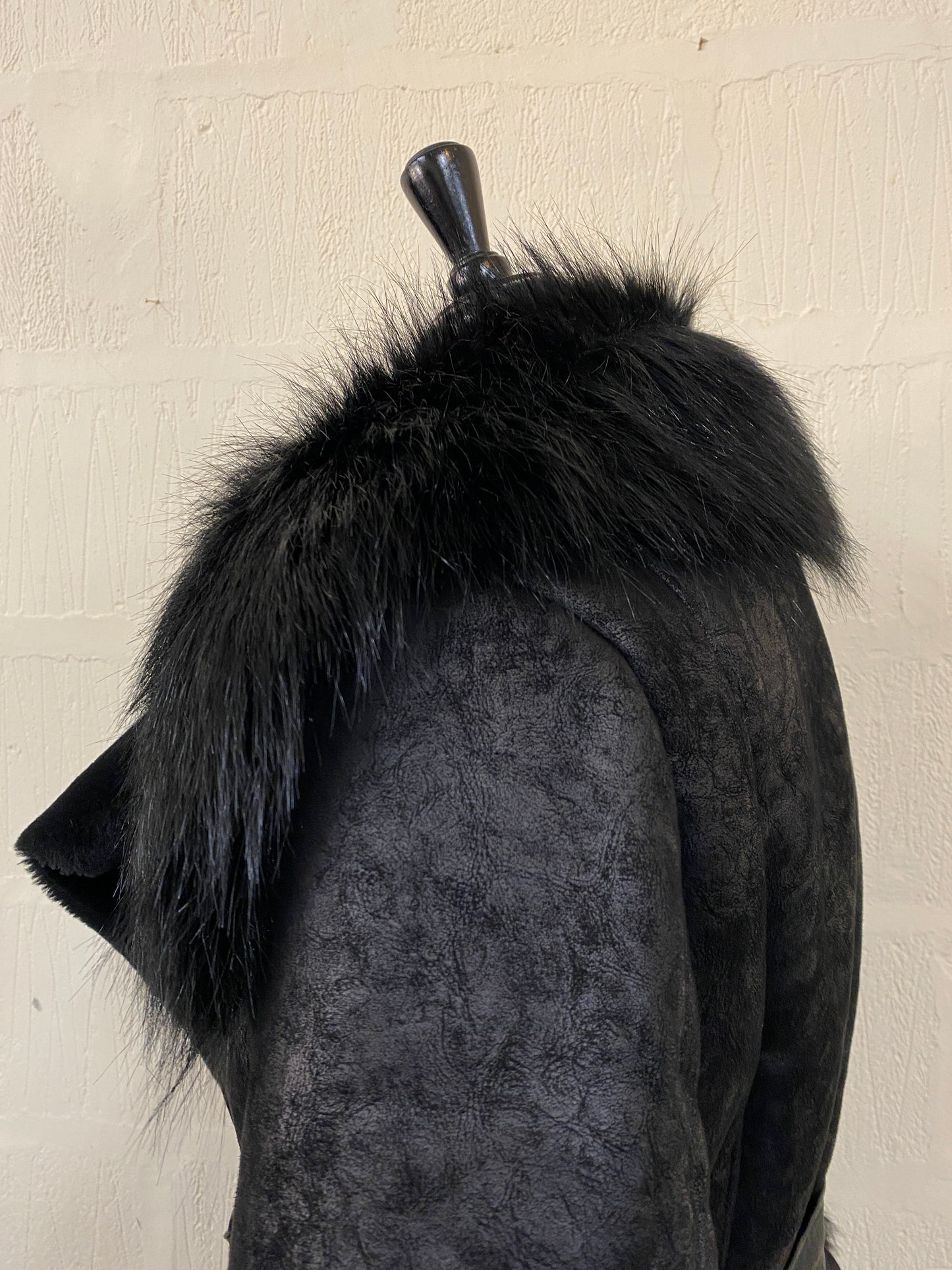 Black Faux Fur Lined Coat with Fur Details Size S