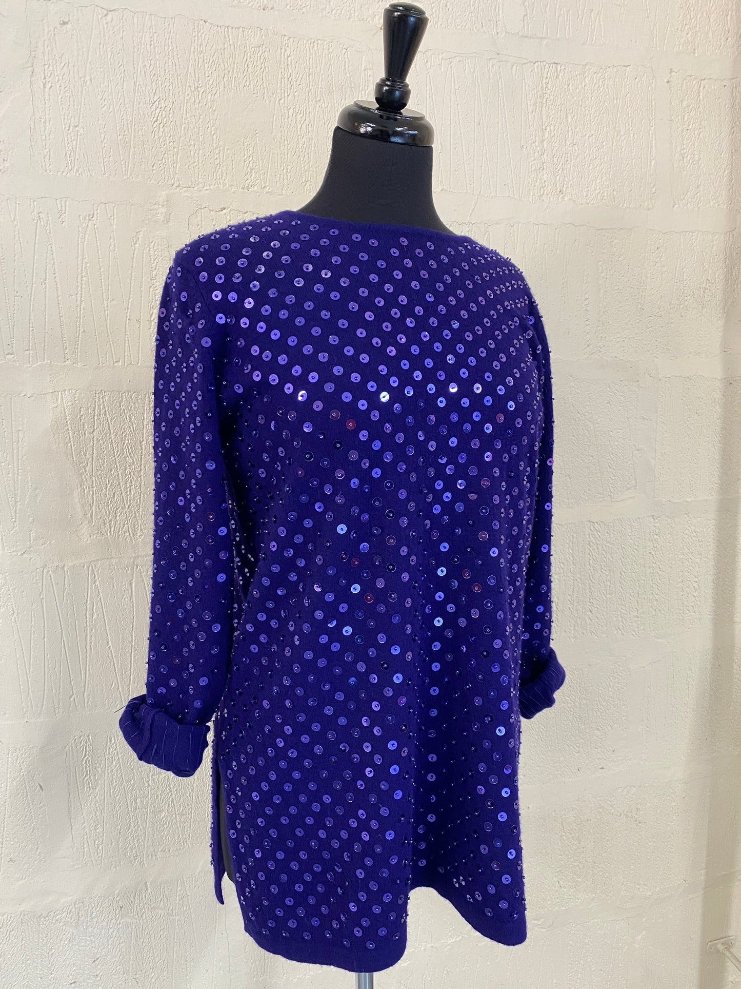 Vintage Purple/Blue Sequin Lambswool Sweater Size Small