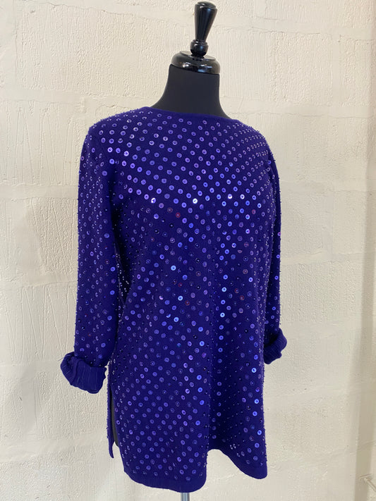 Vintage Purple/Blue Sequin Lambswool Sweater Size Small