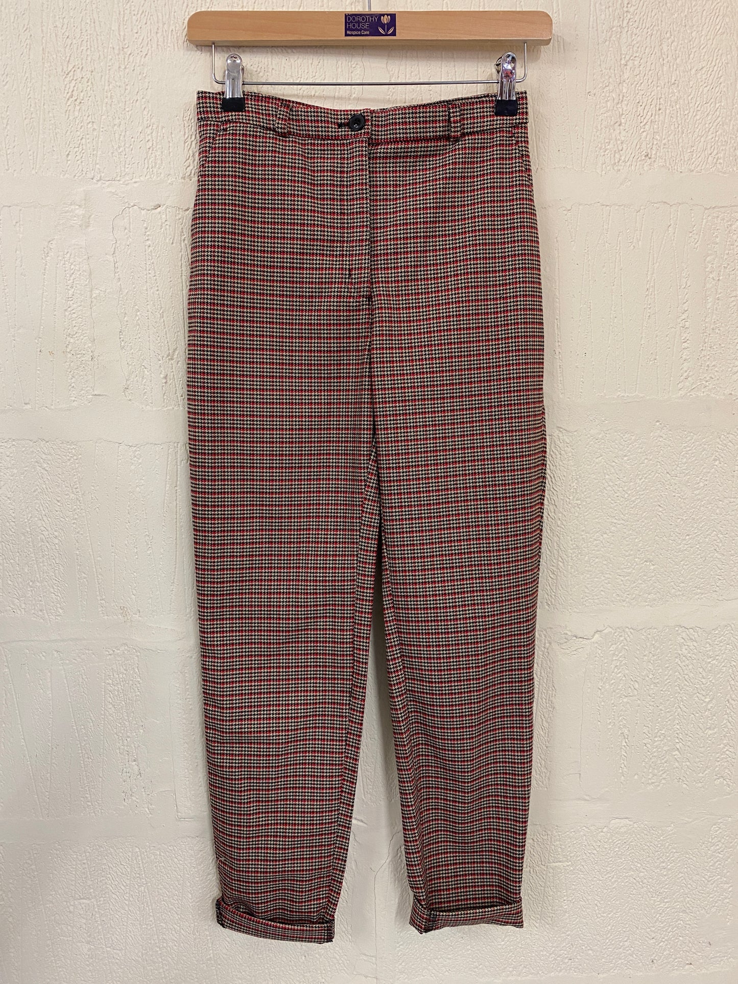 Red & Black Dogtooth Skinny Fit Trousers Size 8