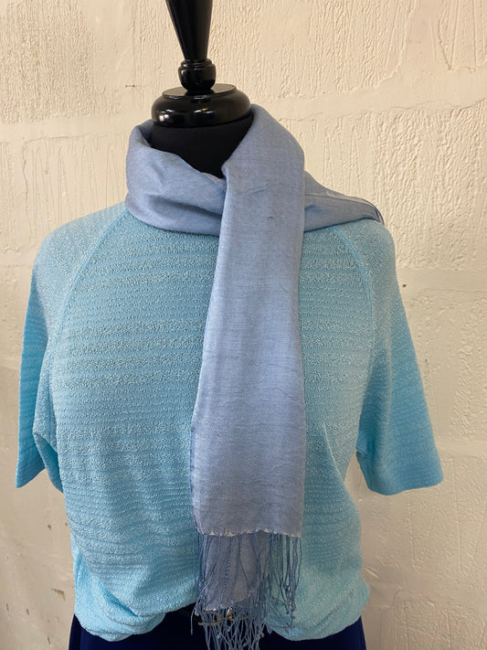 Sky Blue Lightweight Scarf with Mini Tassels