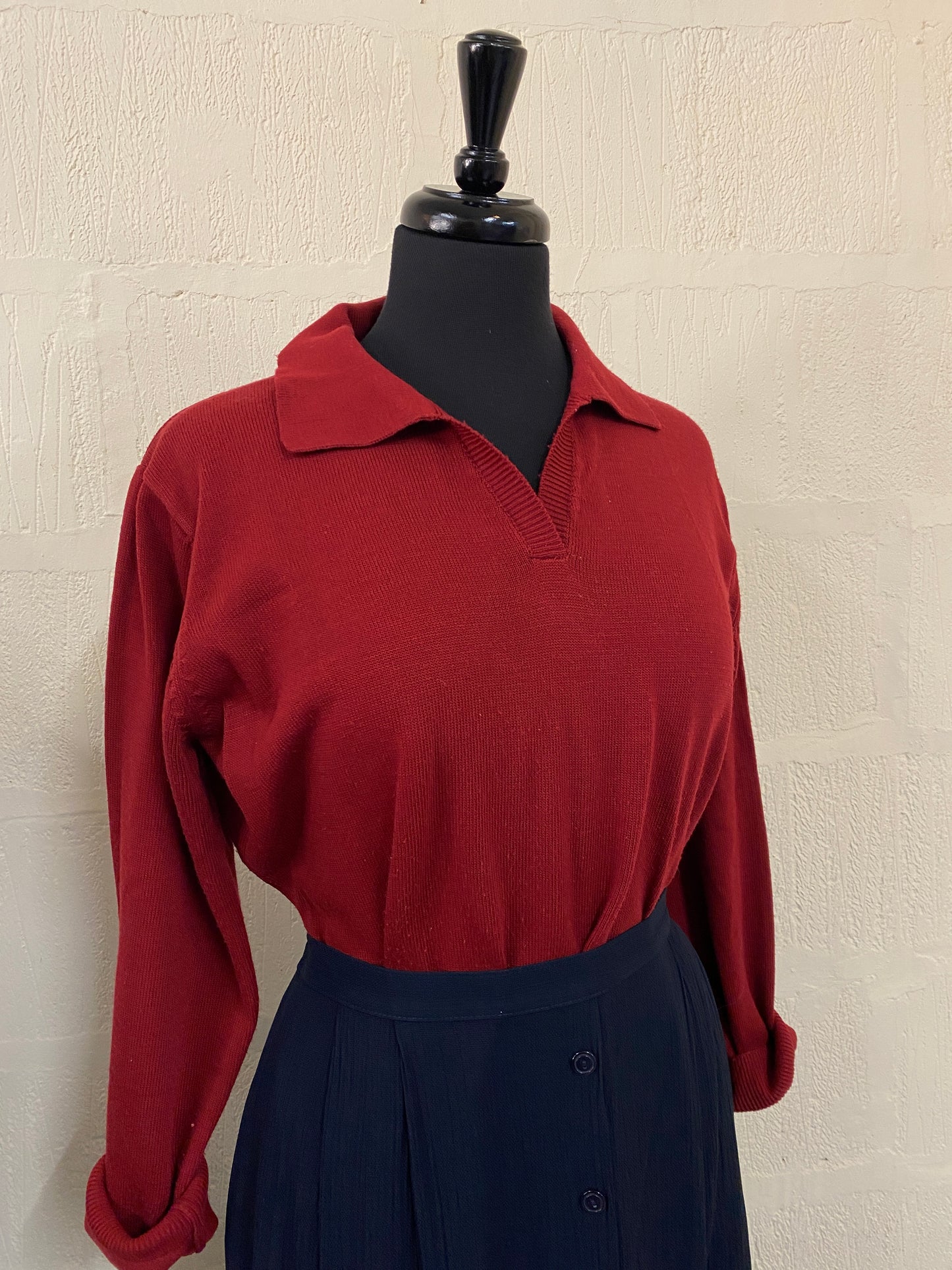 Vintage Dark Red Woollen Pullover Size 16-18