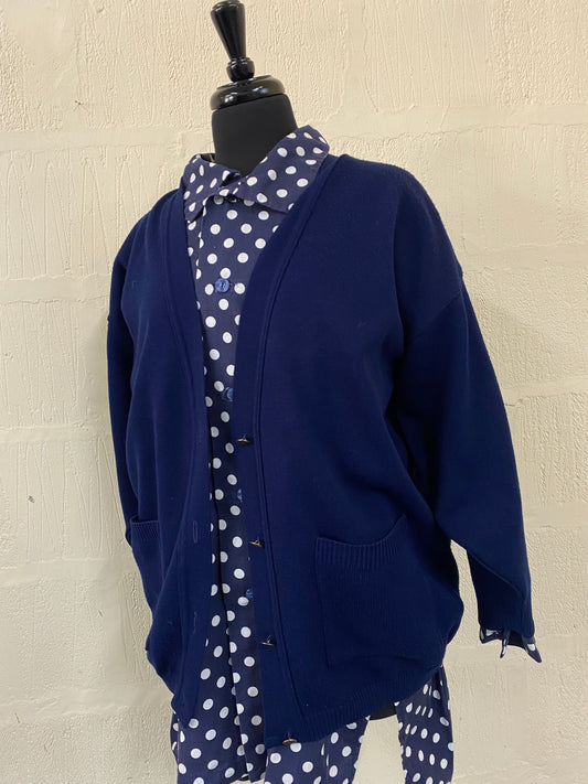 Vintage Navy Button Front Cardigan Size L